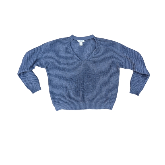 Grey Knit Sweater with Cutout Neckline Sexy V-neck Style Marci Sweater Sz Large - Picture 1 of 7